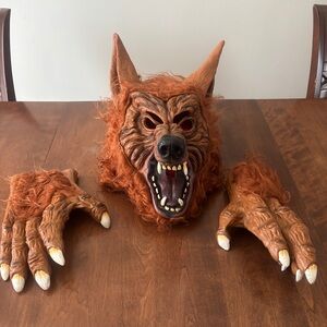 Realistic Werewolf Mask and Gloves Set - Brown